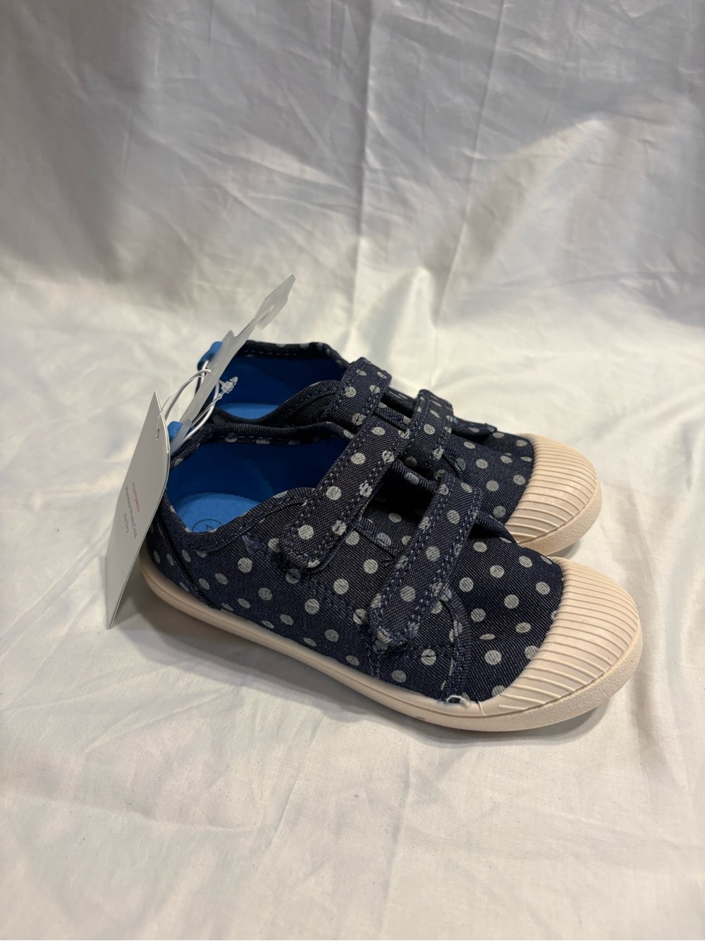 Navy Polka Dot Canvas Sneakers with Cream Toe